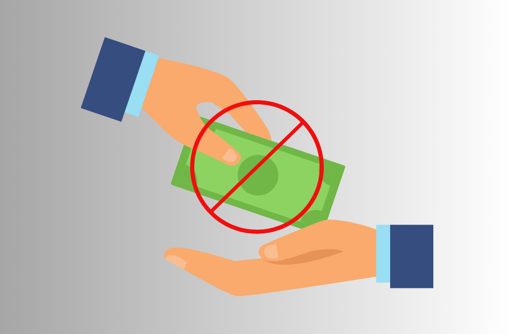 image of someone handing over money with a red circle and line through it